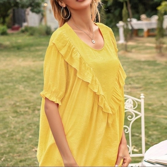 💚HP💚Cotton Blend Yellow Ruffle Summer Top - Picture 3 of 3